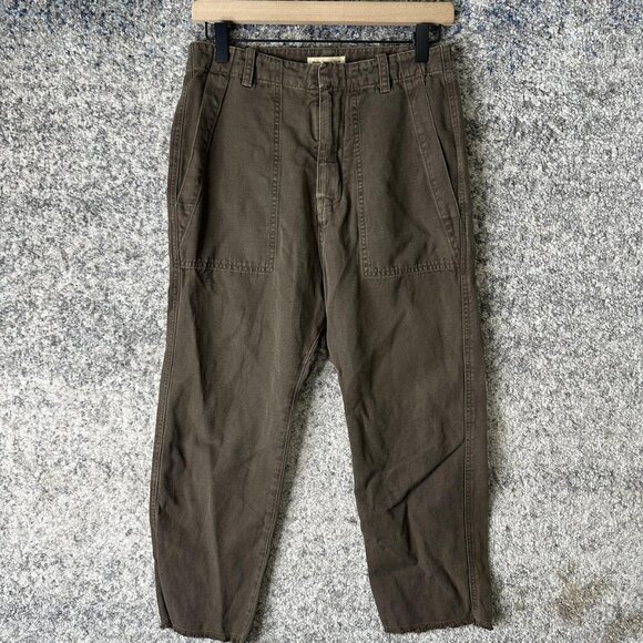 Nili Lotan Pants Womens 8 Olive Utility Linen Cotton Chino Made in USA Raw Hem - Picture 1 of 9